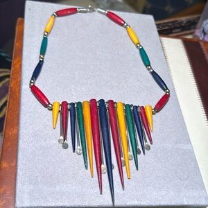 Fun vintage multi colored beaded spikey choker necklace with metallic accents!